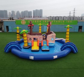 T6-607 Пиратская тема мобильного аквапарка раздувной бассейн с горкой, подходит для детских вечеринок