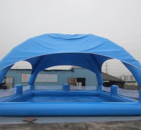 Pool2-558 Большой синий раздувной бассейн с палаткой
