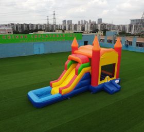 T2-3343B Комбинация прыгающих домиков с горками, мокрые горки с бассейном