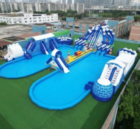 Pool2-815 Надувной водный парк в пиратской тематике с гигантскими горками и бассейнами