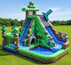 T8-9304 Надувная водная горка в стиле Minecraft