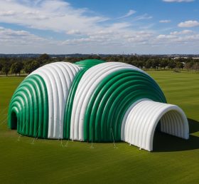Tent1-6254 Зелено-белая полосатая купольная надувная беседка