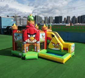 T2-8770 Надувной батут в стиле Angry Birds с горкой и бассейном