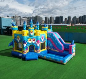 T2-8773 Батут в стиле Baby Shark с горкой и бассейном