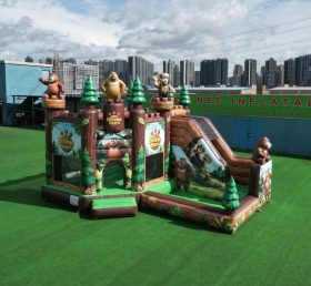 T2-8785 Батут в стиле «Медведи-соседи» с горкой и бассейном