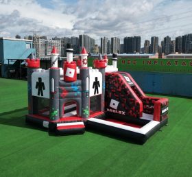 T2-8826 Батутный замок в стиле Roblox с горкой и бассейном