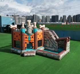 T2-8844 Батут в стиле Флинтстоунов с горкой и бассейном