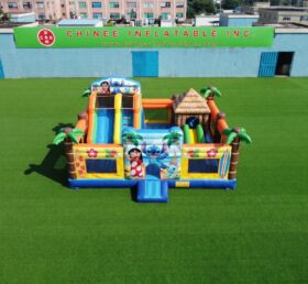 T2-8971 Надувной игровой комплекс Лило и Стич в тропическом стиле с горкой